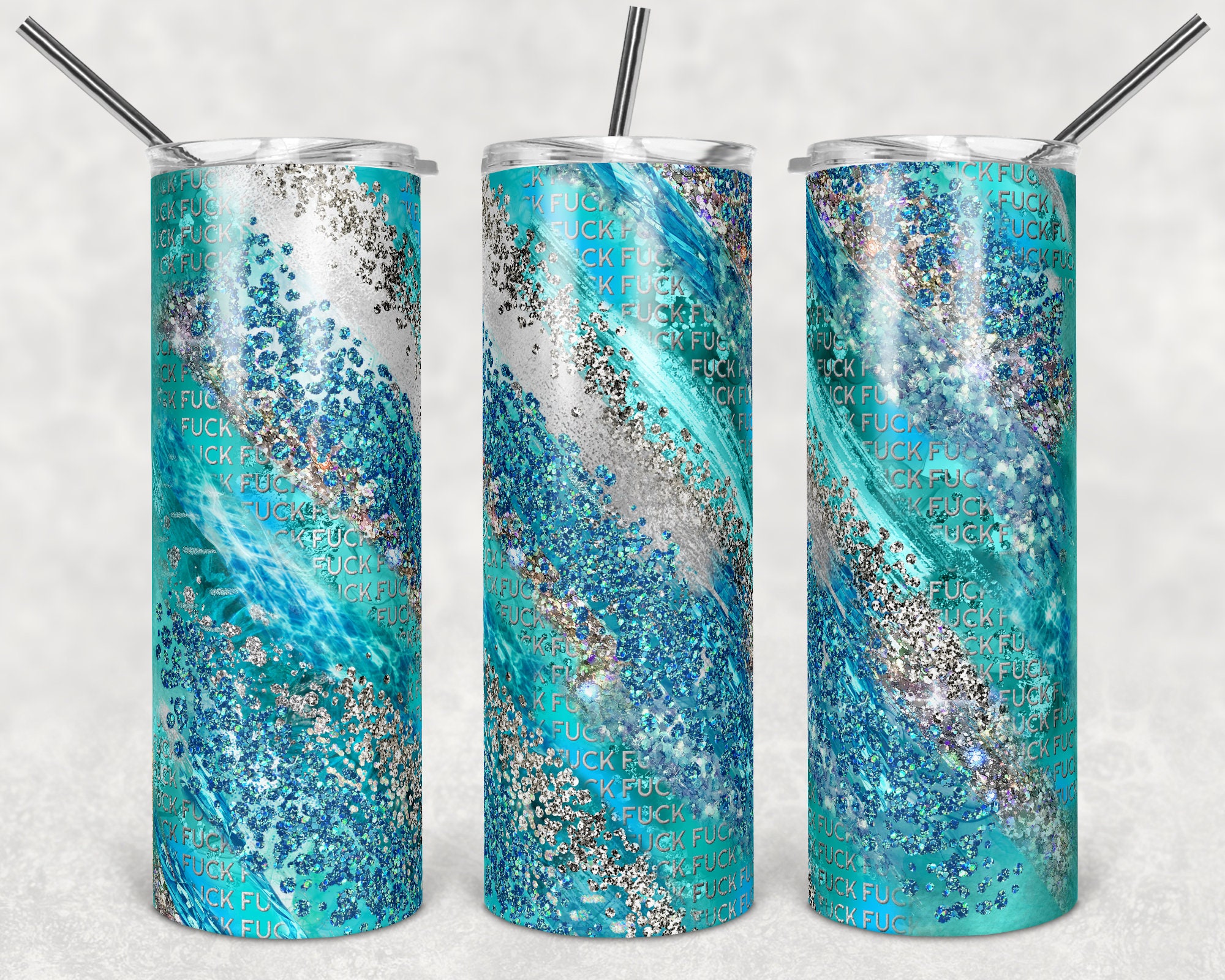 F Bomb Teal Blue Silver Glitter Milky Way, 18+, Adult, Skinny Tumblers, 20 oz Tumbler, Instant Download, PNG