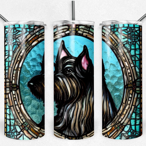 Stained Glass Scottish Terrier PNG Tumbler Sublimation Wrap, Scotty Dog, Sublimation file, 20oz Tumbler Design,  Dog Digital Download