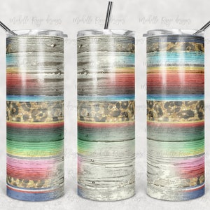 Madera occidental con rayas de sarape y leopardo, veta de madera, sublimación, 20 oz. Vasos flacos, descarga digital instantánea