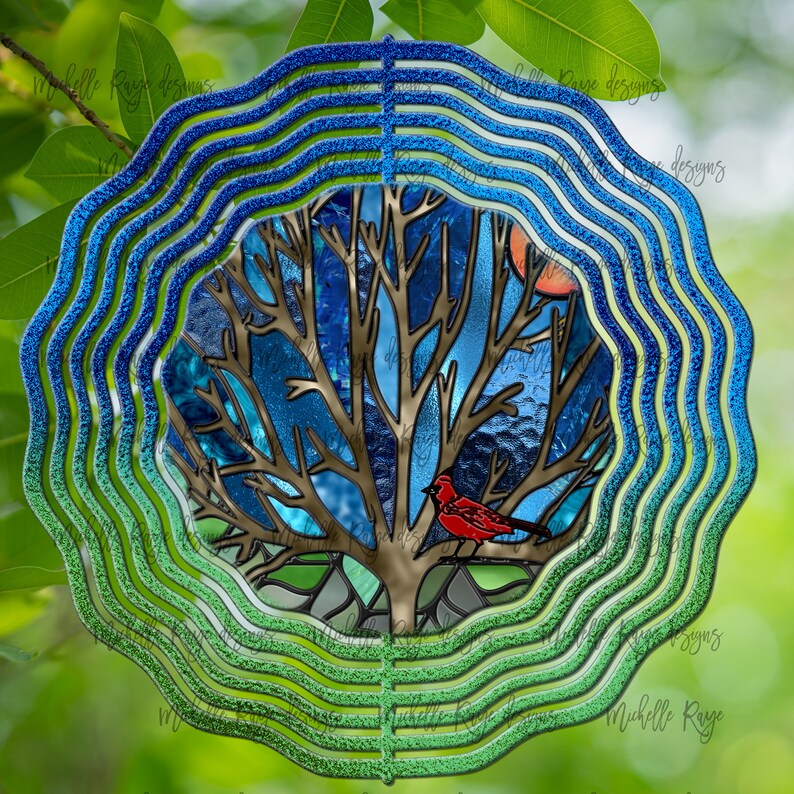 Cardinal Stained Glass Hanging Wind Spinners for Outdoors Etsy