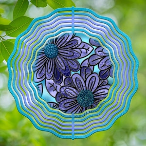 Moeders blauwgroen en lichtpaarse bloemen gebrandschilderd glas, hangende windspinners voor buitenshuis, sublimatieontwerp, instant download