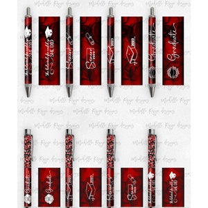 2023 Afstuderen PNG Pen Wraps Rood en Zwart Set 1,2023 Senior Pen-bestand, Klasse van 2023 Mockup inbegrepen, Schoolkleuren, Middelbare School, College
