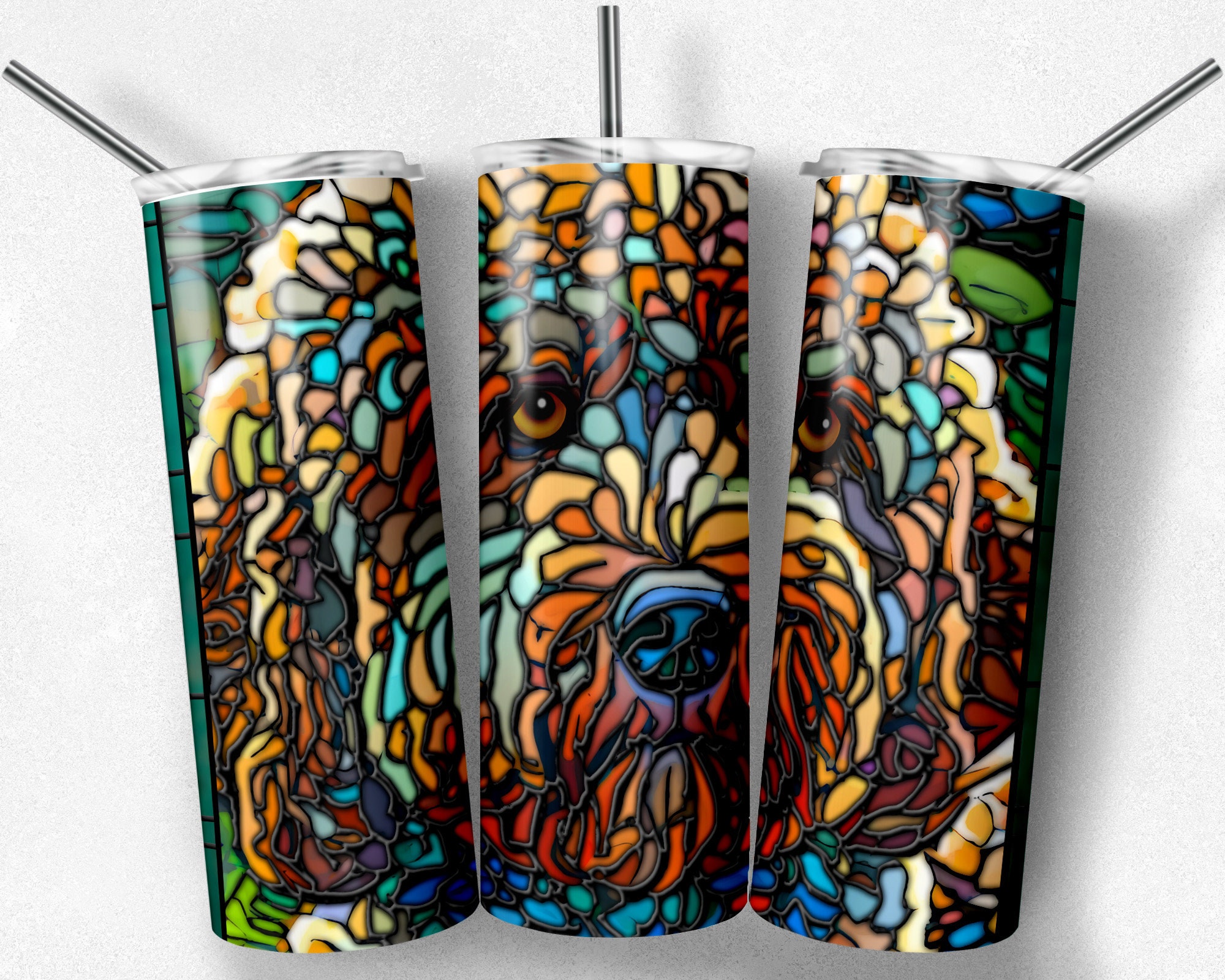 Goldendoodle Stained Glass PNG Wrap, Dog Sublimation Tumbler File, 20oz ...