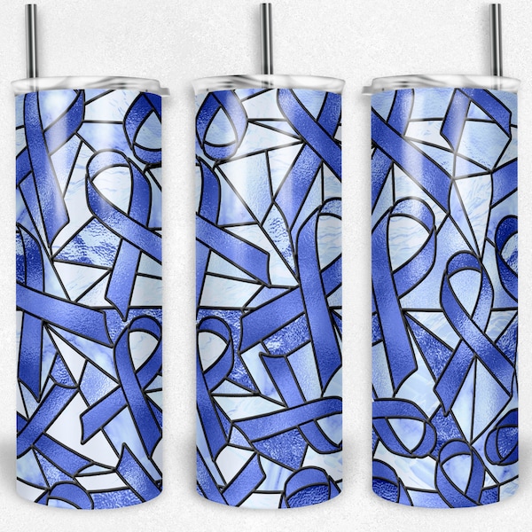 Periwinkle Ribbon Awareness Stained Glass, Esophageal Cancer, Skinny Tumblers, 20 oz Tumbler, Instant Download