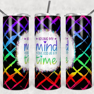 Losing My Mind, eau de Javel arc-en-ciel néon brillant noir et diagonale, sublimation, gobelet skinny 20 oz, téléchargement numérique instantané
