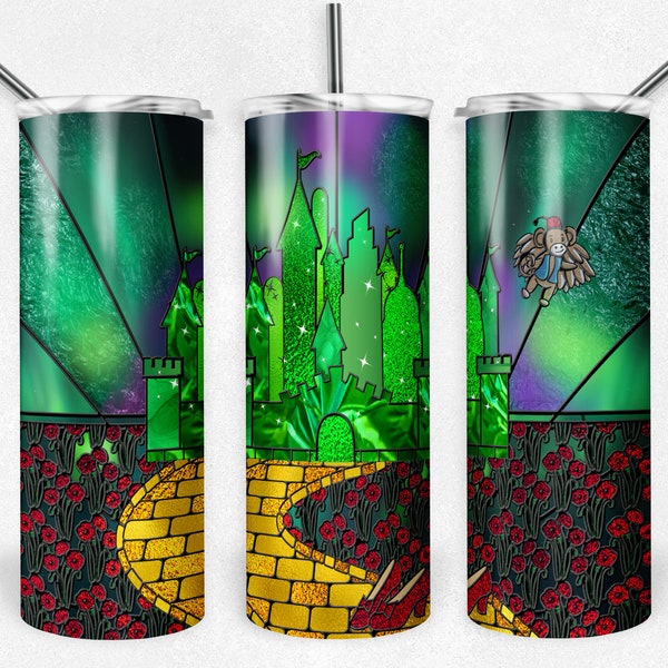 Wizard of Oz with Flying Monkey Stained Glass, Skinny Tumblers, 20 oz Tumbler, Instant Download