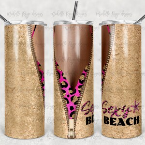 Sexy Beach, Hot Pink, Glitter Leopard Print, Bikini, Zip-Up, Sublimation, 20 Unzen Skinny Tumbler, Instant Download