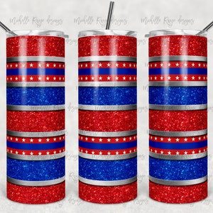 Patriotic Red, White, Blue Glitter Stripes, Sublimation Design, 20 oz. Skinny Tumblers, Instant Digital Download, PNG