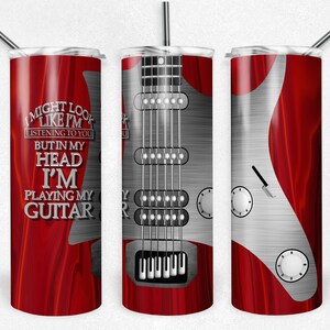 Rode elektrische gitaar PNG Tumbler Wrap, 20oz Tumbler Design, Rock Band, Gitaar Volledige Tumbler bestand, instant download, Muziekleraar, PNG JPEG