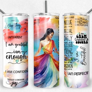 Afirmación de mujer asiática PNG Envoltura de vaso de sublimación, Mensaje positivo 20 oz Flaco Vaso Amor propio, Inspirador, Descarga instantánea
