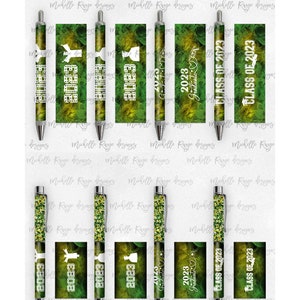 2023 Afstuderen PNG Pen Wraps Groen en Geel Set 3,2023 Senior Pen-bestand, Klasse van 2023 Mockup inbegrepen, Schoolkleuren, Middelbare School, College
