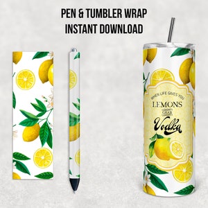 Quando la vita ti dà i limoni prendi la vodka, bianco, bicchiere sottile da 20 once e penna combinata, design a sublimazione, download istantaneo
