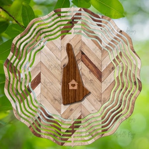 New Hampshire Wood Grain Wind Spinner, Spinners de viento colgantes para exteriores, diseño de sublimación, descarga instantánea