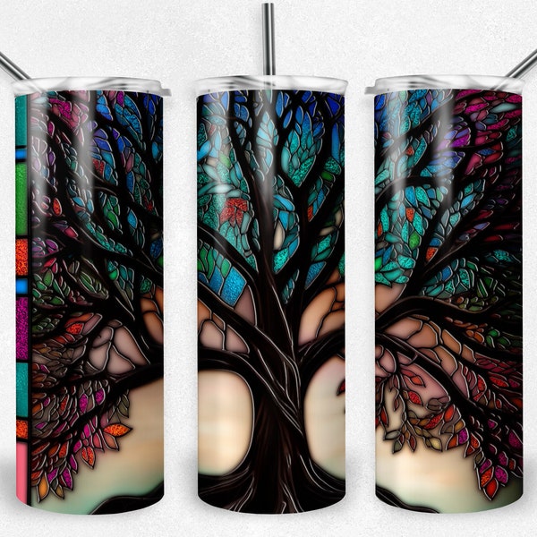 Tree of Life Stained Glass PNG Wrap, Stained Glass Design, Sublimation Tumbler file, 20oz Tumbler Design, Digital Download, Mosaic