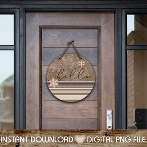 Hello, Winter, Pink, Snowflakes, Stripes, 18&quot; Wide Door Hanger, Sublimation Design, Instant Download, Mockup Included