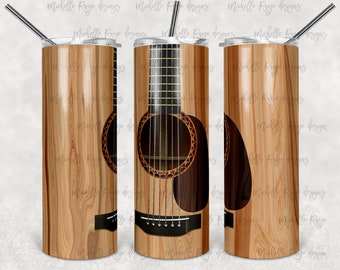 Akoestische gitaar PNG sublimatie Tumbler-bestand, 20oz Tumbler Design, Gitaar volledige Tumbler Wrap, Instant Download, Muziekleraar PNG JPEG