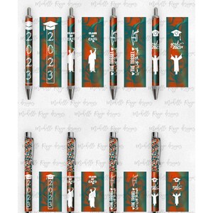 2023 Abschluss PNG Pen Wraps Petrol und Orange Set 5,2023 Senior Pen Datei, Klasse von 2023 Mockup enthalten, Schulfarben, High School, College