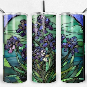 Fioletowe kwiaty witrażowe PNG Tumbler Wrap, plik Genus Viola Sublimation Tumbler, 20 oz. Skinny Tumblers, natychmiastowe pobranie cyfrowe, PNG,