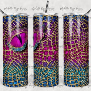 Dragon Blue and Purple Ombre Gold Glitter, Scales, Eye, Sublimation, 20 oz Skinny Tumbler, Instant Download