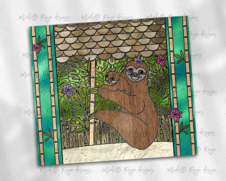 Stained Glass Sloth Scene Sublimation 20 Oz. Skinny - Etsy