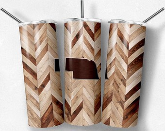 Nebraska Wood Grain, Herringbone, Hearts Included, Skinny Tumblers, 20 oz Tumbler, Instant Download, PNG