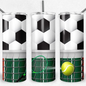 Tennis en voetbal PNG sublimatie Tumbler wrap, Multi Sports, Sports Mom, 20 oz magere Tumbler, Instant Digitale Download, PNG