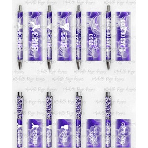 2023 Abschluss PNG Pen Wraps Lila und Weiß Set 3,2023 Senior Pen Datei, Klasse von 2023 Mockup enthalten, Schulfarben, High School, College