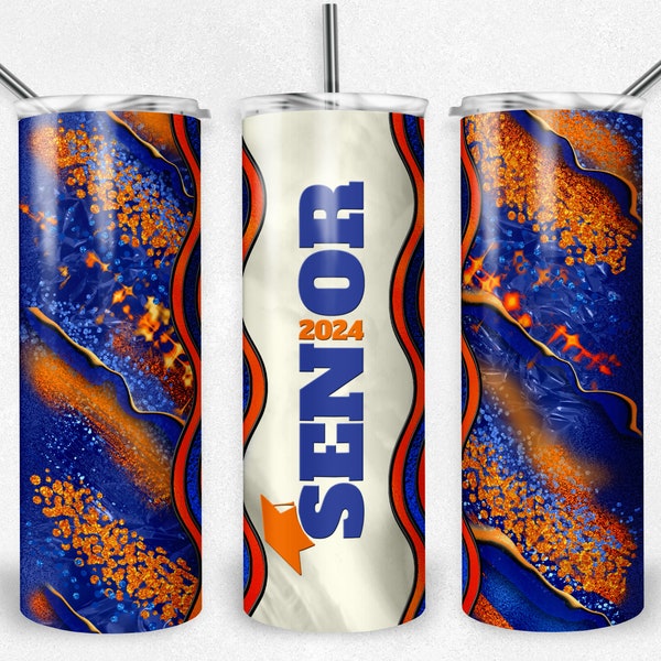 Graduation 2024 Sublimation Tumbler wrap PNG, Orange and Blue Milky Way Stained Glass  file, 20 oz Skinny Tumbler design, Instant Download