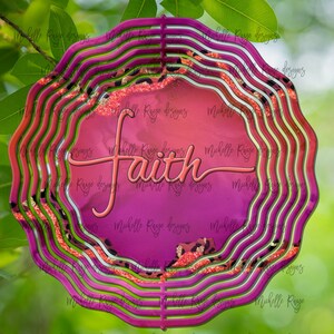 Faith Coral Pink Leopard Print Wind Spinner, Hanging Wind Spinners for Outdoors, Sublimation Design, Instant Download