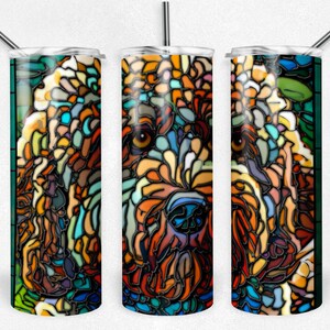 Goldendoodle Stained Glass PNG Wrap, Archivo de vaso de sublimación para perros, Diseño de vaso de 20 oz, Descarga digital Golden retriever, PNG Dog Mom