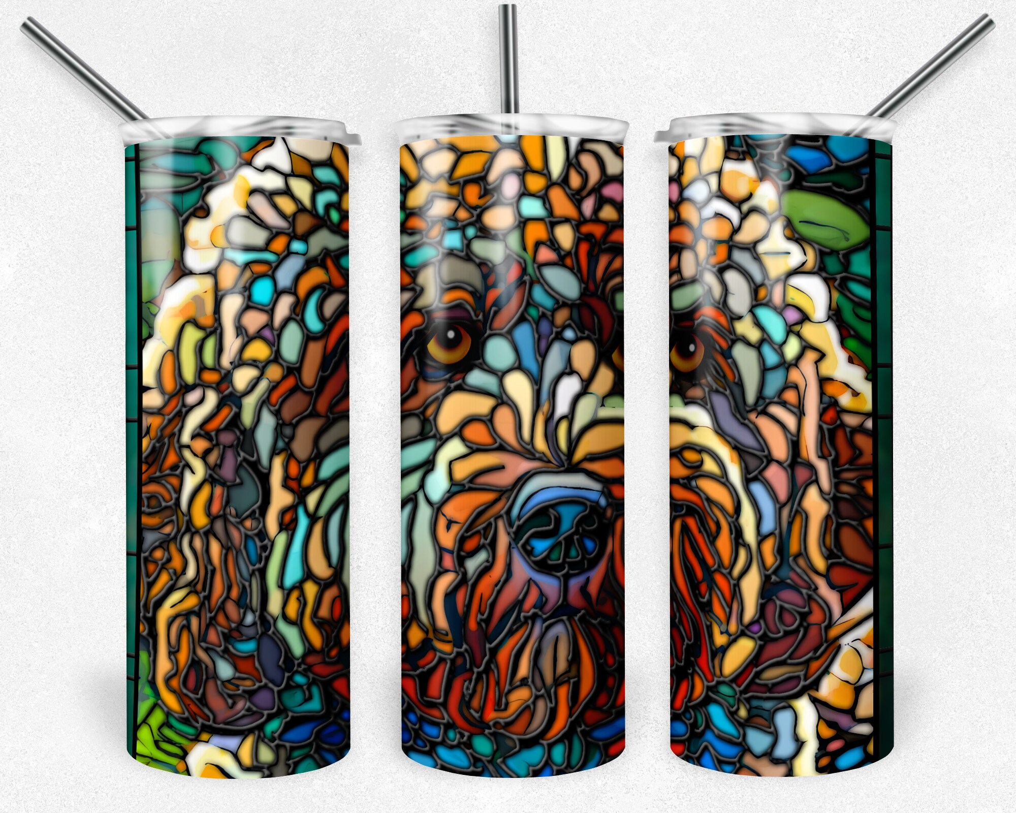 Goldendoodle Stained Glass PNG Wrap, Dog Sublimation Tumbler File, 20oz ...
