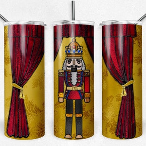 Cascanueces con vidrieras de cortinas, diseño de sublimación navideña, vaso flaco de 20 oz, descarga digital instantánea