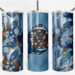 Teal Floral Tears with Leopard Print Football, Skinny Tumblers, 20 oz Tumbler, Instant Download