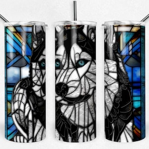 Wrap PNG en verre teinté Husky sibérien, fichier de gobelet à sublimation yeux bleus Husky, conception de gobelet 20 oz, téléchargement numérique, PNG chien maman