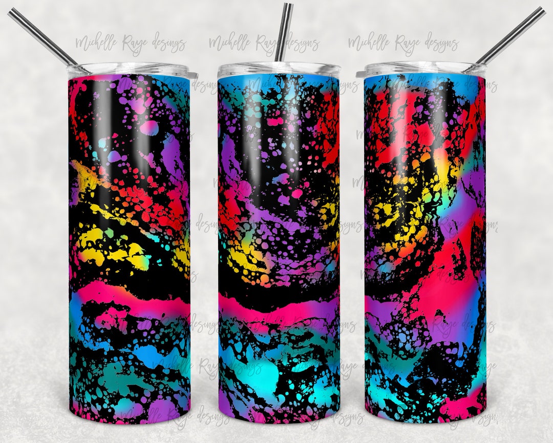 Black Neon Power Wash, Paint Pour, Sublimation, Skinny Tumblers, 20 Oz