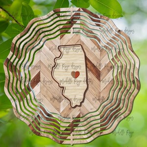 Illinois Wood Grain Wind Spinner, Spinners de viento colgantes para exteriores, diseño de sublimación, descarga instantánea