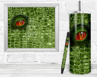 グリーン ドラゴン タンブラーとペンのコンボ、20 オンス スキニー タンブラー、昇華デザイン、インスタント デジタル ダウンロード