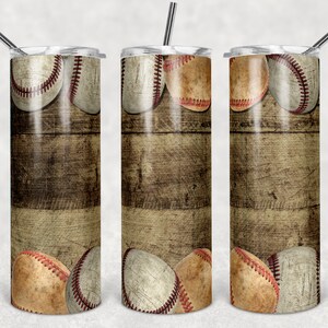 Béisbol en grano de madera medio, vasos flacos, vaso de 20 oz, descarga instantánea, PNG