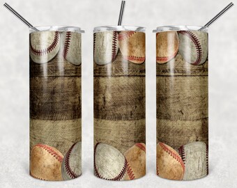 Baseball on Medium Wood Grain, Skinny Tumblers, 20 oz Tumbler, Instant Download, PNG