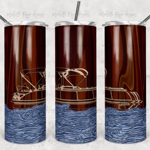 Grain de bois, bateau ponton, pêche, sublimation, 20 oz. Skinny Tumblers, Téléchargement numérique instantané, PNG