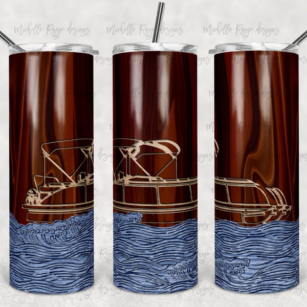 Wood Grain, Pontoon Boat, Fishing, Sublimation, 20 oz. Skinny Tumblers, Instant Digital Download, PNG