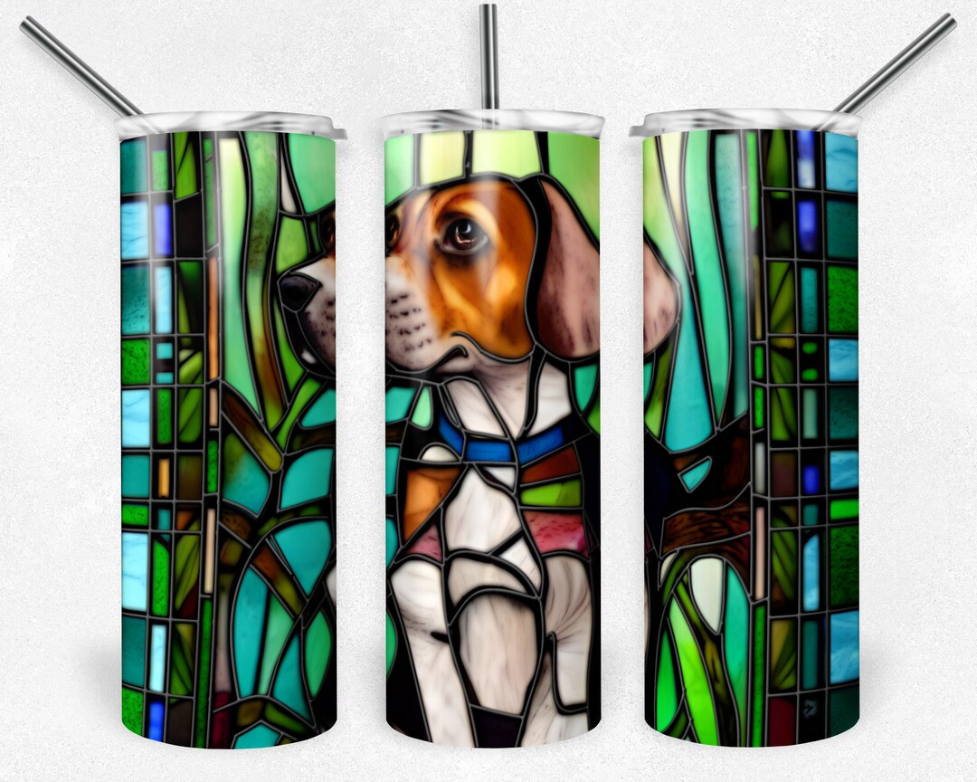 Beagle Stained Glass PNG Wrap, Dog Stained Glass Sublimation File, 20oz