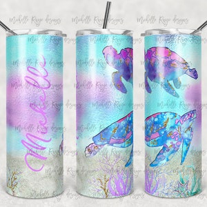 Meeresschildkröte Pastel, Sublimation unter dem Meer auf dünnen Bechern, Glitzer-Meeresschildkröte gemacht, um 3d zu schauen, nstant download, png Clipart Sub,