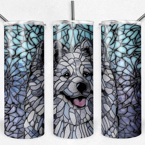 American Eskimo Dog PNG Sublimation Tumbler Wrap,  Stained Glass American Eskimo Tumbler file, 20oz Tumbler Design, Digital Download, PNG