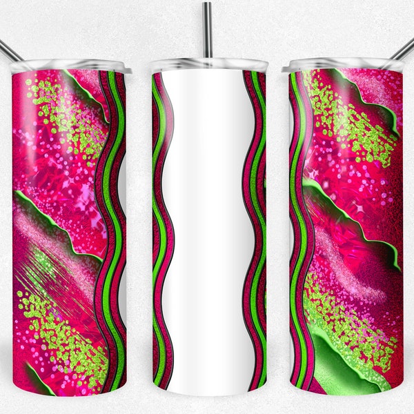 Hot Pink and Lime Green Milky Way with Stained Glass Border Blank, Skinny Tumblers, 20 oz Tumbler, Instant Download, PNG