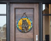 Owl Stained Glass Welcome, 18" Wide Door Hanger, Sublimation Design, Instant Download, Mockup Included