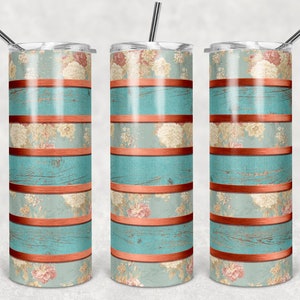 Shabby Chic Bronzen strepen bloemen, 20 oz Skinny Tumbler, Sublimatie Design, Digitale Download PNG, ALLEEN Instant DIGITAAL