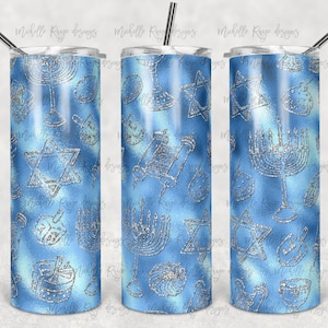 Hanoukka à paillettes bleues et argentées, Vacances, Sublimation, 20 oz. Skinny Tumblers, Téléchargement numérique instantané