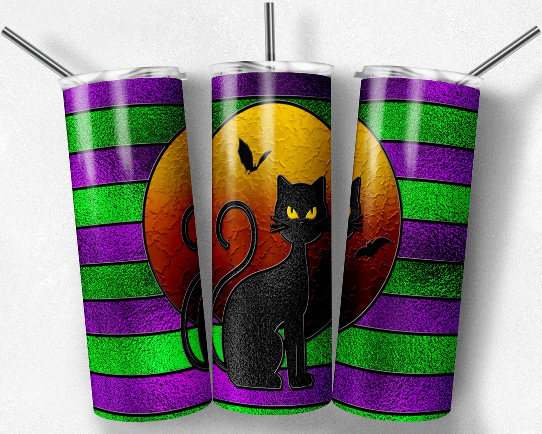 Black Cat Halloween Stained Glass, Skinny Tumblers, 20 Oz Tumbler ...