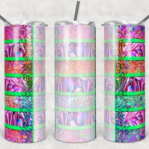 Bright Lime Green Stripes, Rainbow Glitter, Place for Name, Sublimation, Skinny Tumblers, 20 oz Tumbler, Instant Download